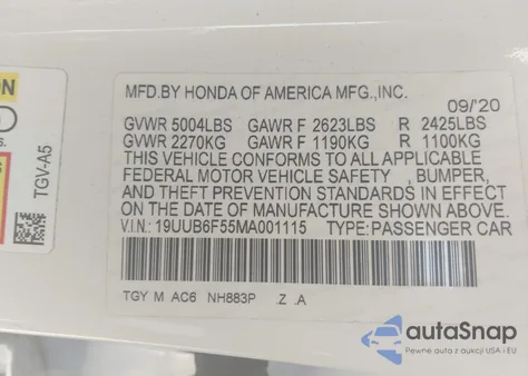 2021 Acura Tlx A-Spec Package from USA, damaged, VIN 19UUB6F55MA001115